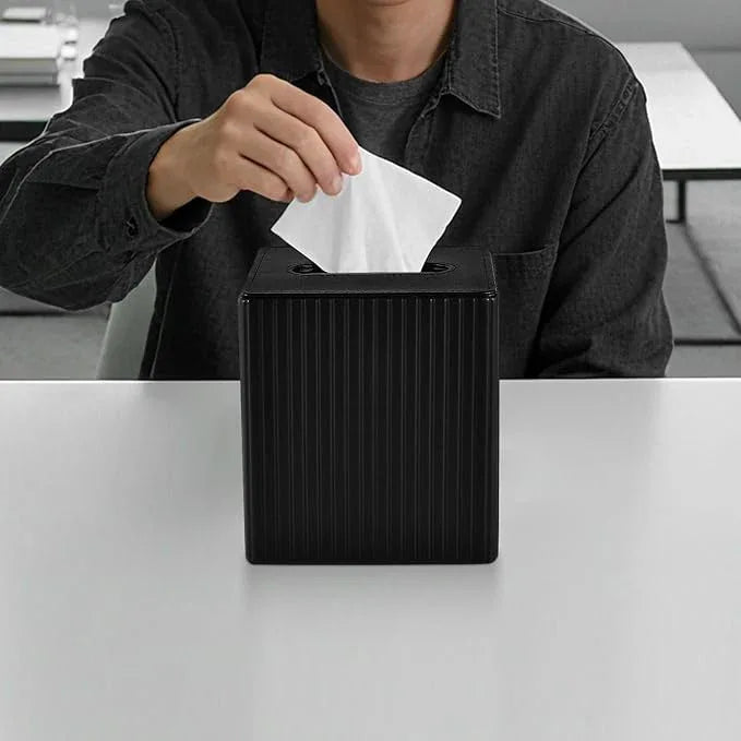 XNONE PU Leather Tissue Box Cover Square Tissue Box Holder for Bathroom Vanity Countertop Night Stands Bedroom Office Desk,Modern Tissue Decorative Organizer with Magnetic Closure (Black) - ModernBath