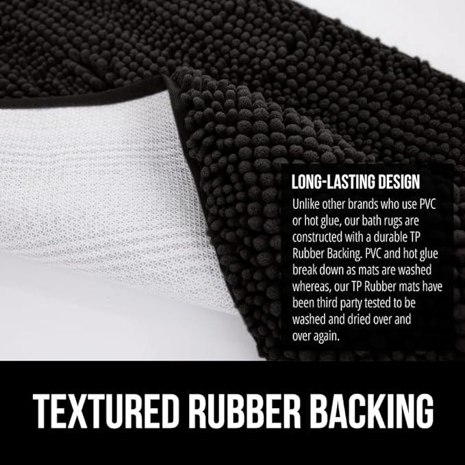 GORILLA GRIP Bathroom Rug Sets 3 Piece, Bath Mat Set and Oval Toilet Base with Rubber Backing, Plush Absorbent Shaggy Chenille Washable Mats, Includes 24x19.5, 24x17 and 36x24 Inch Rugs, Black - ModernBath