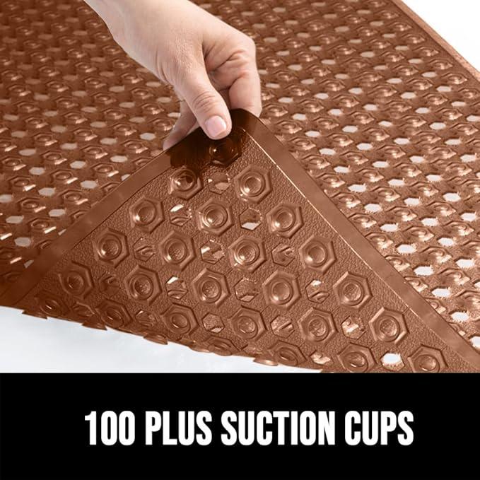 GORILLA GRIP Patented Square Shower Stall Mat, Small Bathtub Floor Mats for Stand Up Showers with Suction Cups and Drainage Holes, Machine Wash, Soft on Feet, Bathroom Accessories 21x21 Inch, Brown - ModernBath