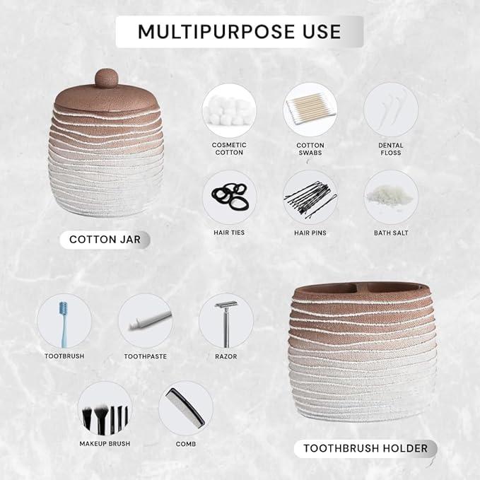 Decozen Bathroom Accessories Set 6Pcs – Soap Dispenser, Toothbrush Holder, Tumbler, Soap Dish & Cotton Swab Jar – Modern Bathroom Decor, Bath Set for Christmas Decor, Antonetta - ModernBath