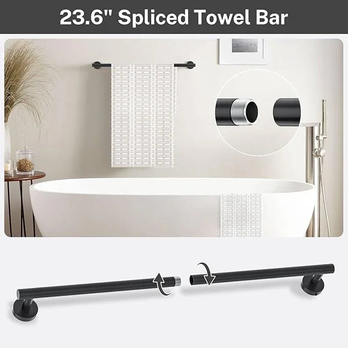 Matte Black Towel Bar Set 5 Pieces Bathroom Hardware Accessories Set Round Towel Holder Set for Bathroom Upgraded Toilet Paper Holder Stainless Steel Wall Mounted Towel Rack Set,23.6 Inch - ModernBath