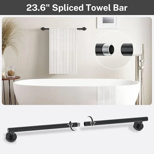 Matte Black Towel Bar Set 5 Pieces Bathroom Hardware Accessories Set Round Towel Holder Set for Bathroom Upgraded Toilet Paper Holder Stainless Steel Wall Mounted Towel Rack Set,23.6 Inch - ModernBath