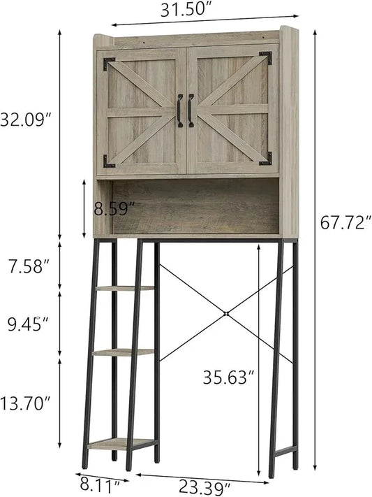 Vabches Over The Toilet Storage Cabinet, Farmhouse Storage Cabinet Over Toilet with 2 Barn Door & Toilet Paper Holder Stand，Home Space-Saving Toilet Rack, for Bathroom, Restroom, Laundry - ModernBath