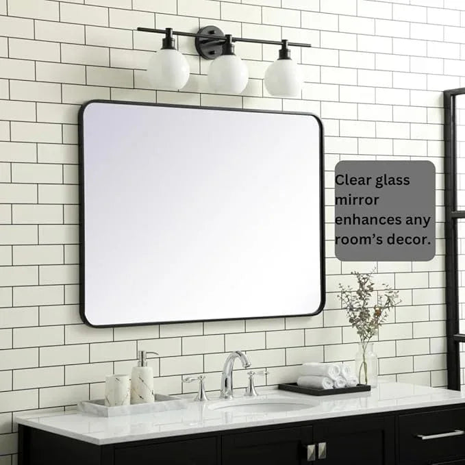 ARS Concepts Aura, Soft Corner Metal Rectangular Mirror 30X40 Inch in, Modern, Black - ModernBath