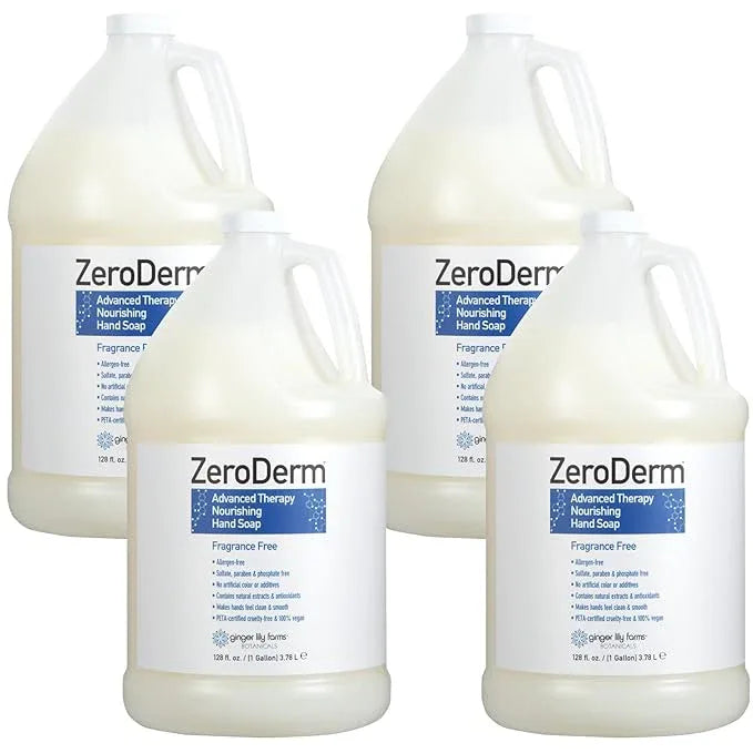 Ginger Lily Farms Botanicals ZeroDerm Advanced Therapy Nourishing Liquid Hand Soap Refill, 100% Vegan & Cruelty Free, Fragrance Free, 1 Gallon (Pack of 4) - ModernBath