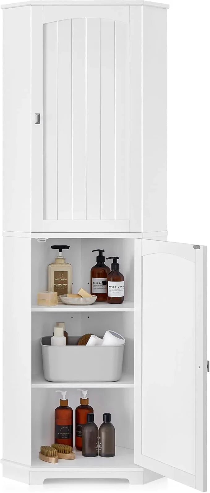 VASAGLE Corner Cabinet, Tall Corner Storage Cabinet with 2 Doors and 4 Adjustable Shelves, for Bathroom Kitchen Living Room, Modern Farmhouse Design, White UBBC541P31 - ModernBath