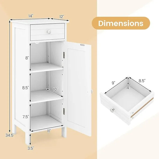 GLACER Floor Storage Cabinet, Multifunctional Bathroom Storage Cabinet with 2 Adjustable Shelves, Ideal for Bathroom, Living Room, 14 x 12 x 34.5 inches (White) - ModernBath