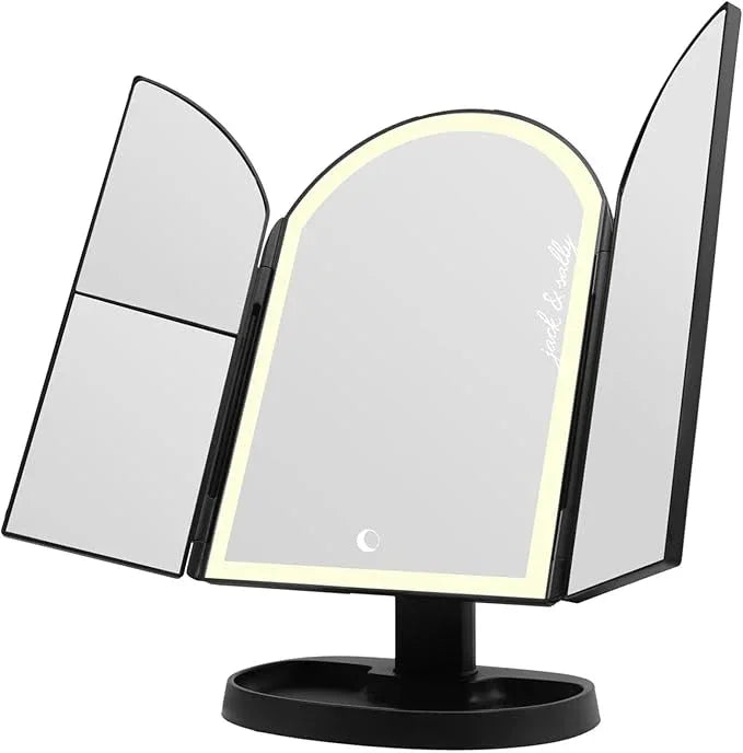 Impressions Vanity Jack and Sally Arch Trifold LED Makeup Mirror for Desk, 3 Way View Foldable Vanity Mirror with Lights with 2X and 3X Magnification, Adjustable Tilt and Soft Touch - ModernBath