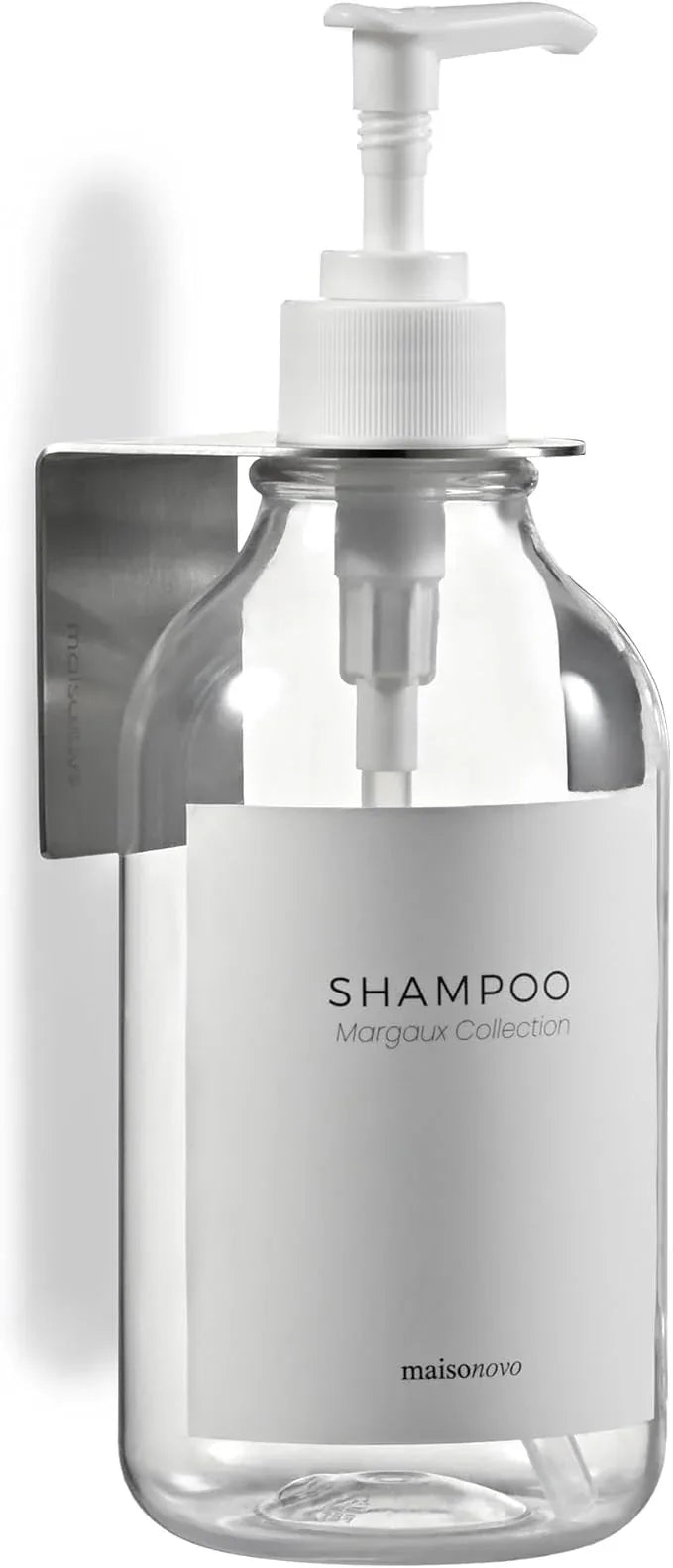 MaisoNovo Shampoo and Conditioner Dispenser - Shower Soap Dispenser Wall Mounted - 16.9 fl oz Set of 1 Clear Plastic Bottles White Pump - 1 Chamber No Drill - ModernBath