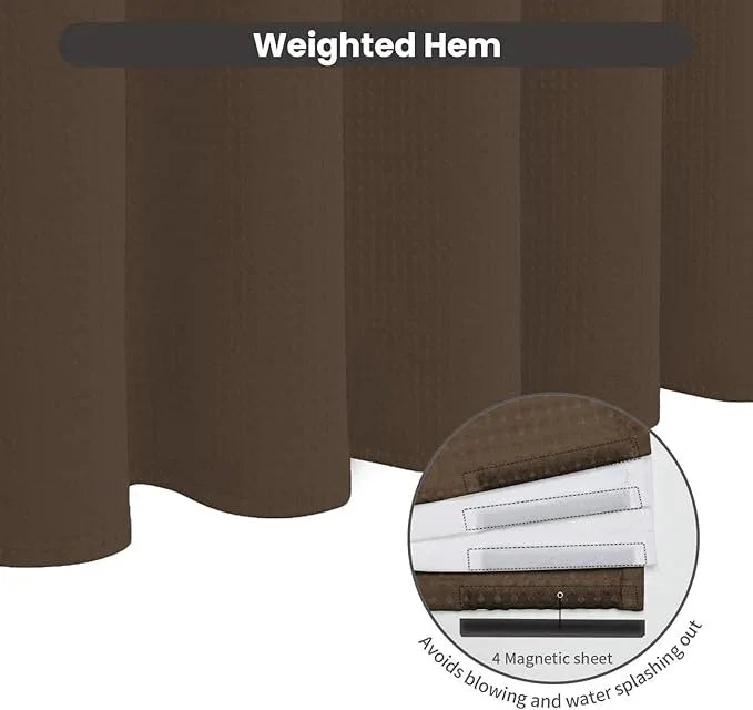 Inhousolu No Hook Waffle Weave Shower Curtain with Removable Snap in Fabric Liner Set for Bathroom, 230 GSM Heavy Duty Weighted Hem, Water Repellent Washable Bath Curtains, 72 x 72 Inch, Brown - ModernBath