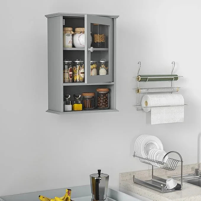 LOKO Bathroom Medicine Cabinet, Over The Toilet Storage Organizer with Adjustable Shelf, Modern Wall Mounted Storage Cabinet with Tempered Glass Door for Living Room, Entryway (Grey) - ModernBath