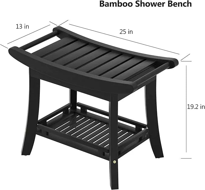 Eastglory Bamboo Shower Bench Chair Bathroom Shower Stool Seat for Inside Shower Bathtub with Storage Shelf Shower Foot Rest for Shaving Legs 25.2 x 13 x 19.2 Inches Black - ModernBath
