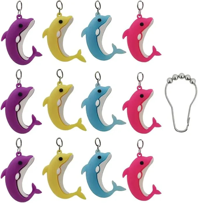 Generic Decorative Dolphins Shower Curtain Hooks, Set of 12, Stainless Steel, Shower Curtain Rings, Ocean Themed Decor - ModernBath
