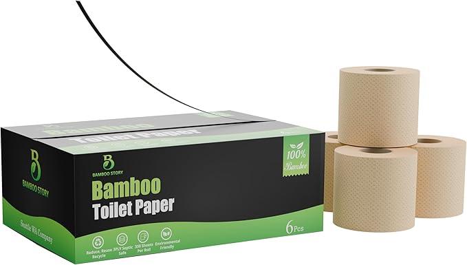 Bamboo Story Premium Toilet Paper 6 Rolls, 3PLY & 350 Sheets | FSC Certified, Biodegradable, Unbleached, Chemical Free, Plastic Free, BPA Free, Septic Safe Toilet Tissue (6) - ModernBath