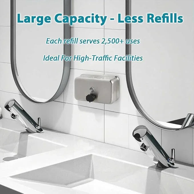 Commercial Soap Dispenser Wall Mount – Antirust Stainless Steel Soap Dispenser Liquid 38.8oz Large Capacity (Horizontal), Anti-Leak SUS304 Brushed Metal for Bathroom & High-Traffic Areas - ModernBath
