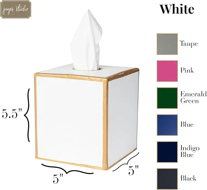Jaye’s Studio Metal Decorative Tissue Box Cover Square Tissue Box Holder For Bathroom & Bedroom White And Gold Desk Accessories, Facial Tissue Dispenser White Tissue Box Cover Gold For Farmhouse Decor - ModernBath