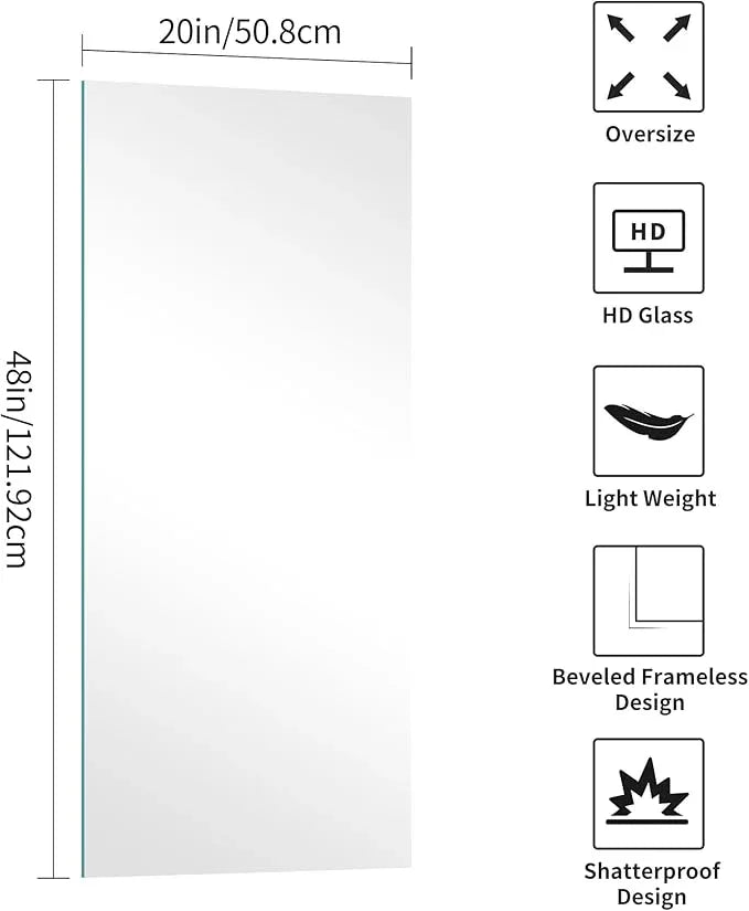 KOCUUY Frameless Mirror, 20"x48" Bathroom Mirror for Over Sink, Upgraded Shatterproof, Large Rectangle Unframed Mirror for Wall, Bathroom, Bedroom, Living Room, Entryway, Hang Horizontal/Vertical - ModernBath