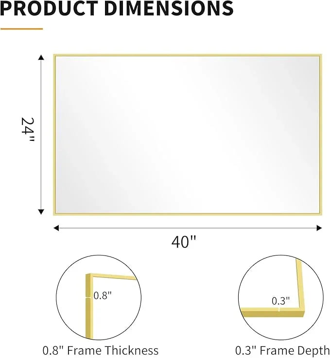 KOCUUY Gold Bathroom Mirror, 24"x40" Rectangle Bathroom Mirror for Wall, HD Tempered Glass, Anti-Rust Frame, Modern Design for Bathroom, Bedroom, Living Room, Entryway - ModernBath