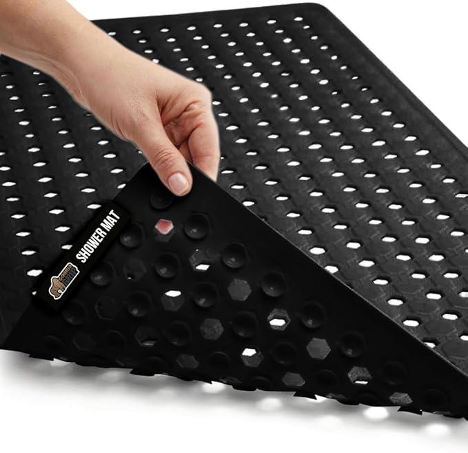 GORILLA GRIP Patented Bath Tub Shower Mat, Machine Washable Bathtub Floor Liner Mats, Suction Cups and Drain Holes to Keep Tubs Clean, Soft on Feet, Bathroom Essentials, 35x16 Inch, Black - ModernBath