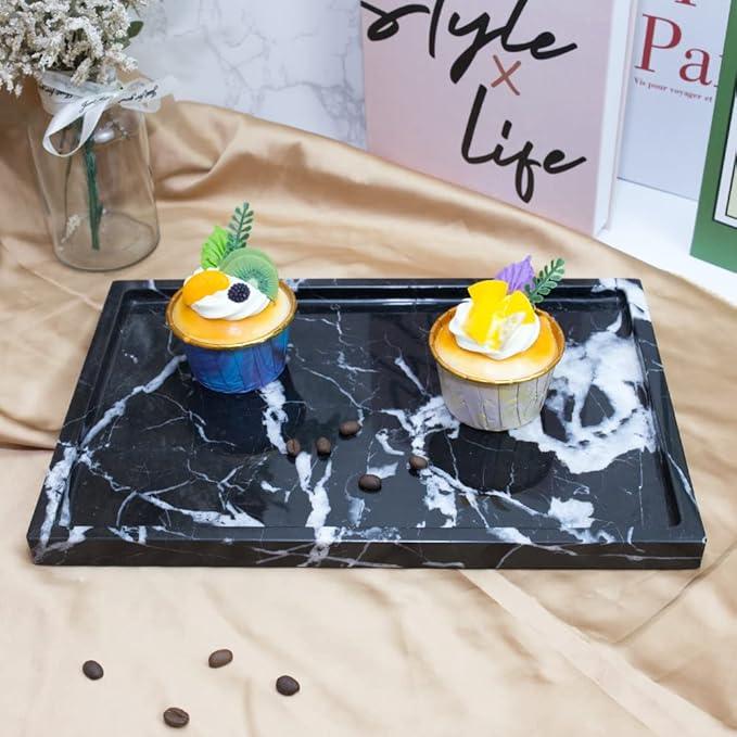 100% Natural Marble Serving Tray Luxury Marble Storage Tray for Home Decor Stone Tray for Bathroom/Kitchen/Vanity/Dresser,Plate Holder for Tissues, Candles, Towel - ModernBath