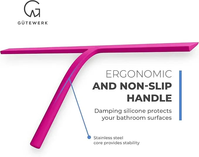 GÜTEWERK Shower Squeegee for Glass Doors, Silicone Window Squeegee, Bathroom and Glass Cleaning - Pink - 15 Inch - ModernBath