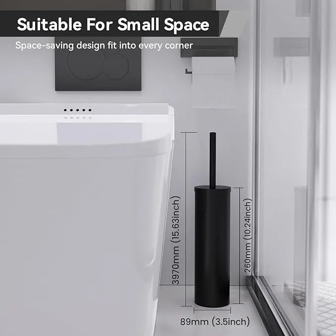 DOWRY Toilet Brush and Holder for Bathroom Storage Organization Deep Cleaning Covered Brush Cleaner Black Toilet Brush with 2 Brush Holders,Black Round - ModernBath