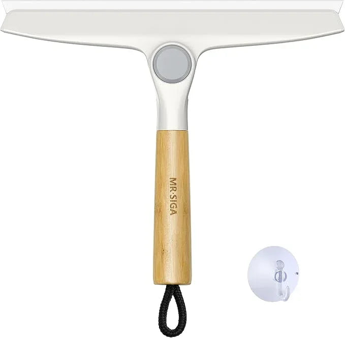 MR.SIGA All Purpose Silicone Squeegee for Shower Door, Mirror, Glass, Streak Free Shower Squeegee, Pivoting Bamboo Handle, Includes 1 Suction Hook, 10 inch Wide, 1 Pack - ModernBath