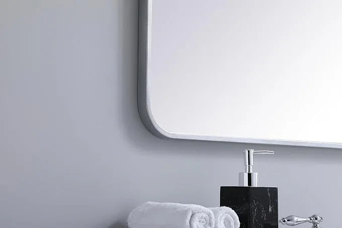 ARS Concepts Aura, Soft Corner Metal Rectangular Mirror 36X36 Inch in, Modern, Silver - ModernBath