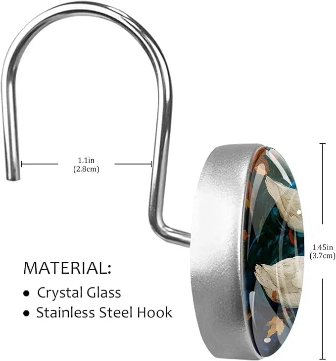 Swimming Duck Shower Curtain Hooks, 12Pcs Decorative Rust Resistant Shower Rings for Shower Curtain Rods, Stainless Steel Round Curtain Hooks for Bathroom, Bedroom - ModernBath