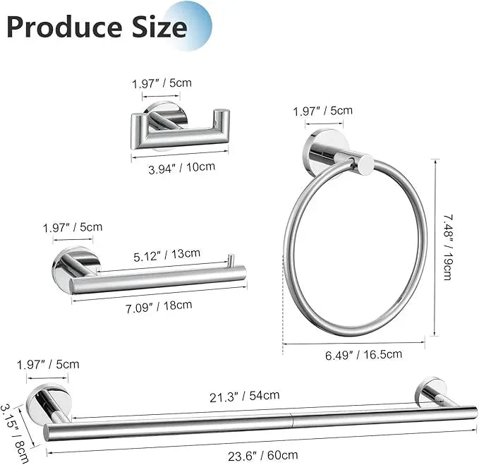 10-Piece Towel Bar Set Polished Chrome Bathroom Hardware Accessories Set Upgraded Towel Hooks Towel Holder Set for Bathroom Stainless Steel Wall Mounted 23.6 Inch - ModernBath