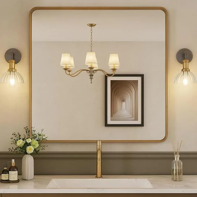 miroro Gold 36x36 Inch Metal Framed Mirror for Wall, Large Rounded Rectangle Mirror, Anti-Rust, Tempered Glass, Hangs Horizontally or Vertically - ModernBath