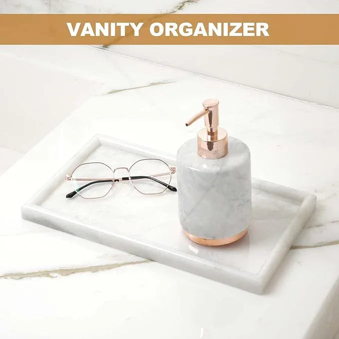 Koville African Natural Marble Tray, 12"x7" Coffee Table Vanity/Decorative Tray for Jewerly, Watch, Perfume Candle Tray for Bedroom/Bathroom/Kitchen Countertop - ModernBath