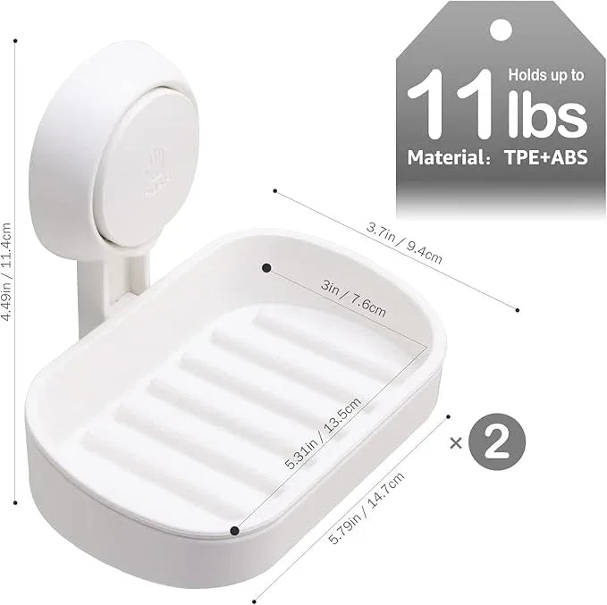 LEVERLOC Soap Holder Suction Cup for Shower, 2 Pack Bar Soap Dish Holder for Shower Wall Mounted NO-Drilling, Plastic Self Draining Removable Vacuum Suction for Bathroom Bathtub Sink - ModernBath