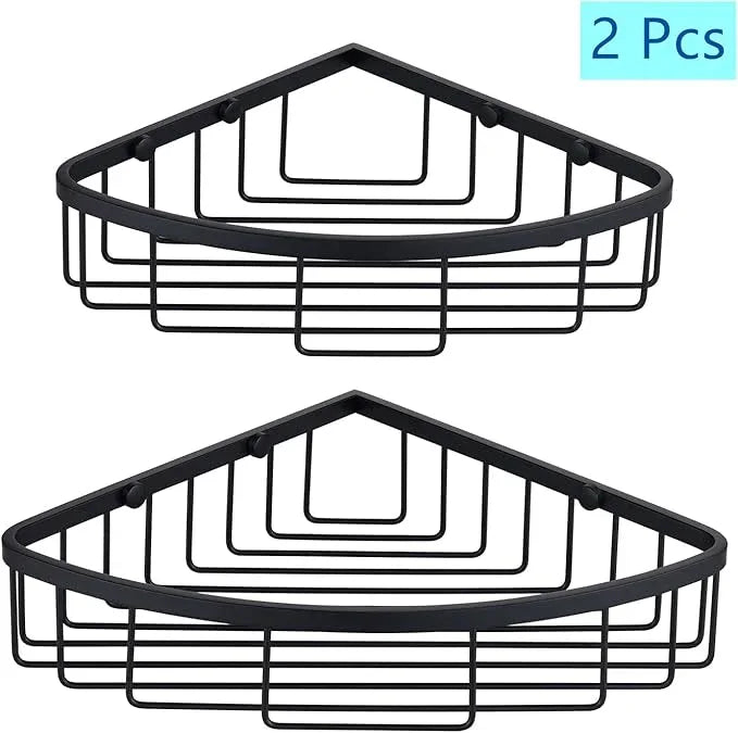 [2 Pack] Corner Shower Caddy Shelf Organizer, Stainless Steel Heavy Duty Rust-Proof Shampoo Holder, Wall Mounted Storage Rack for Bathroom & Kitchen, Matte Black - ModernBath