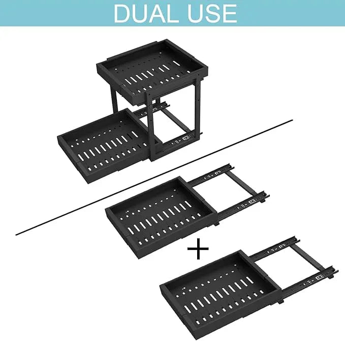 Golener 2-Tier Expandable Pull Out Cabinet Organizer - Pull-Out Drawers for Kitchen Cabinets, 2 Slide Home Storage Organizers, Slide Out Shelves for Base Cabinet Organization in Kitchen, Black Metal - ModernBath