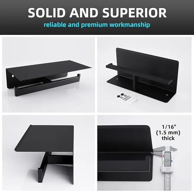 Angle Simple Matte Black Toilet Paper Holder with Shelf, 304 Stainless Steel Double Toilet Tissue Roll Holder for Wall - ModernBath