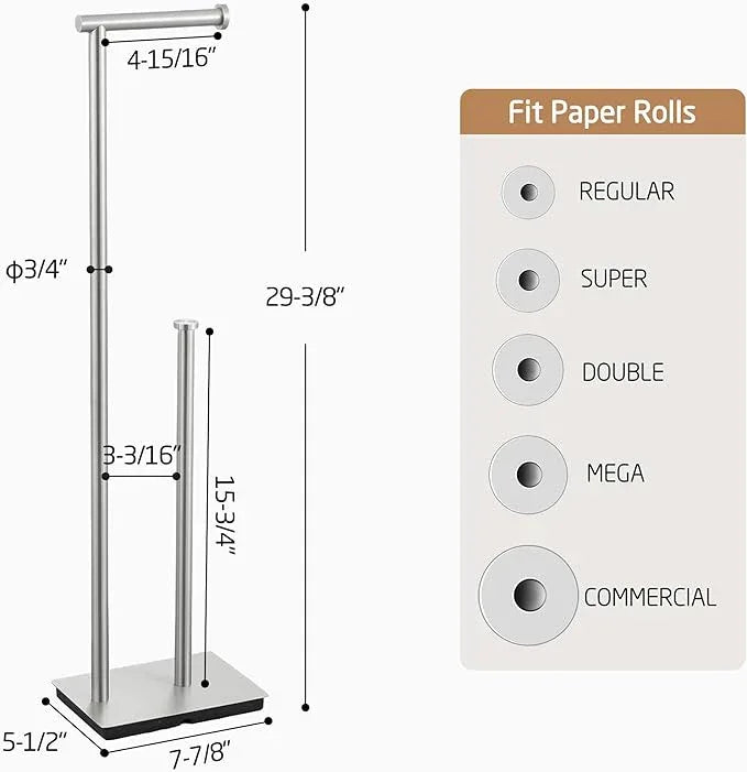 KES Freestanding Toilet Paper Holder Stand with Reserve Toilet Paper Storage for Bathroom SUS304 Stainless Steel Brushed Steel, BPH286S1B-2 - ModernBath