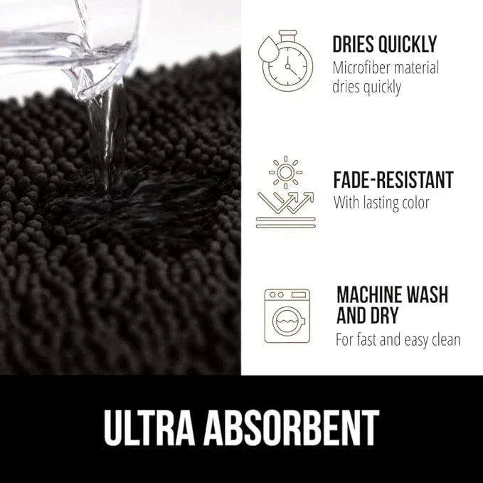 GORILLA GRIP Bathroom Rug Sets 3 Piece, Bath Mat Set and Oval Toilet Base with Rubber Backing, Plush Absorbent Shaggy Chenille Washable Mats, Includes 24x19.5, 24x17 and 36x24 Inch Rugs, Black - ModernBath
