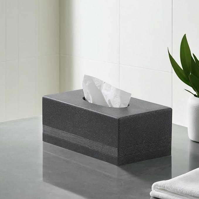 Haocoott Tissue Box Cover Rectangle, Resin Facial Tissues Holder Covers RectangularToilet Paper Holder Case Dispenser Home Decorative for Bathroom Kitchen Bedroom Living Room Office (Black) - ModernBath