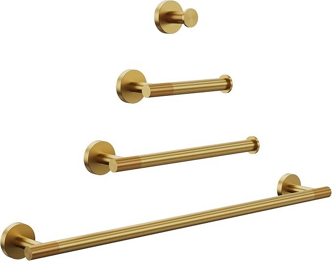 Brushed Gold Bathroom Hardware Accessories Set, Knurled SUS304 Stainless Steel Kit, Towel Bar, Ring, Robe Hook, Paper Holder, Wall Mounted - ModernBath