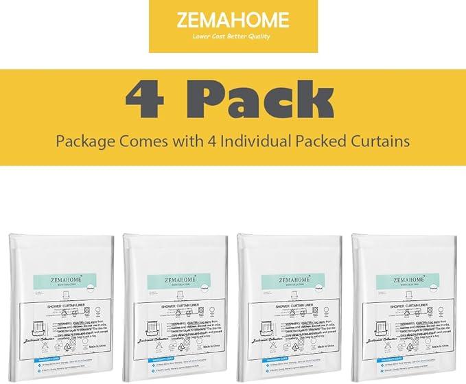ZEMAHOME 4 Pack PEVA Plastic Shower Curtain Liner Premium Light Weight 72" x 72" Clear Bathroom Shower Showroom Curtain Liner with Rustproof Metal Gromments and Weighted Magnet - ModernBath