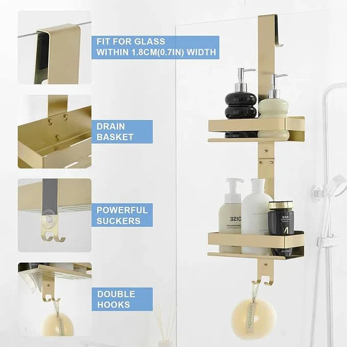 Hiendure Gold Shower Caddy Over Shower Door - 2 Tier Hanging Shower Caddy Organizer No Drilling, Shower Storage Shelf for Indoor Shower, Bathroom, Bedroom, Kitchen - ModernBath
