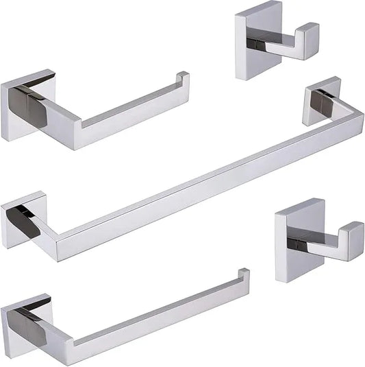 TRUSTMI 5-Piece Bathroom Hardware Accessory Set Robe Hook Towel Bar Toilet Roll Paper Holder Towel Ring Wall Mounted, SUS 304 Stainless Steel, Chrome - ModernBath