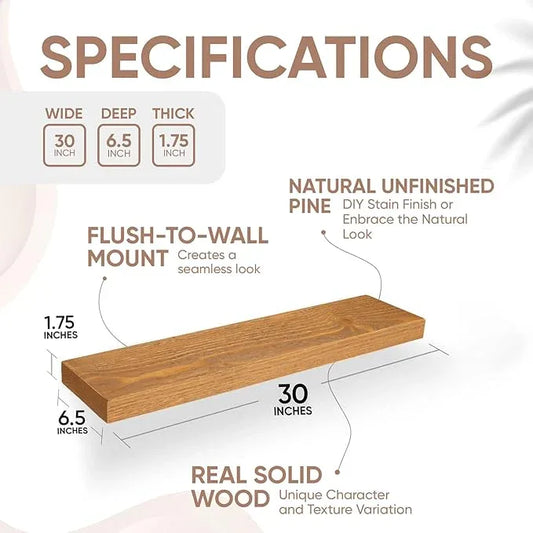 Homeforia 30 inch Golden Oak Floating Shelf, High End Solid Real Wood 30inch Small Floating Shelves for Wall Mounted, Oak Wooden 30in Floating Shelves, Heavy Duty Bracket, 30 X 6.5 X 1.75 in, Set of 3 - ModernBath