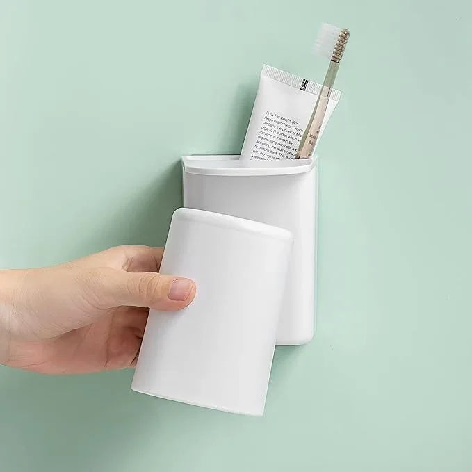 FLAUVEL Wall-Mounted Toothbrush and Toothpaste Holder - Self-Draining Design, Easy Installation, Space-Saving, White (Single - One Magnetic Cup) - ModernBath