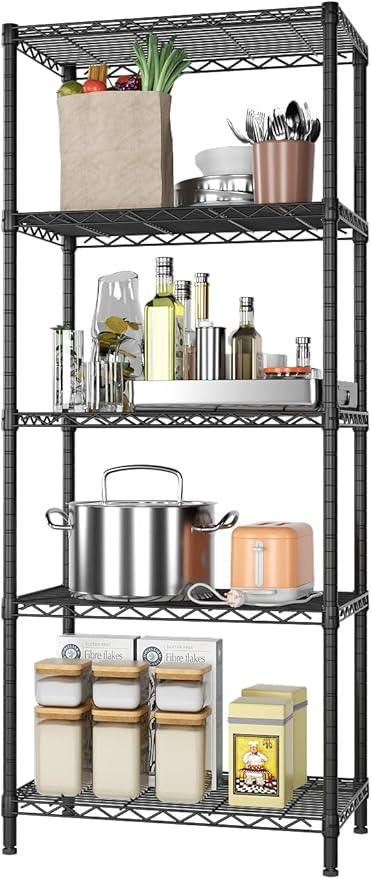SINGAYE 5 Tier Storage Shelves Wire Shelving Unit Shelve Metal Kitchen Laundry Room Organization Home Pantry Closet Bathroom Organizers Garage Rack Estantes para Cocina 14" D x 24" W x 59.5" H Black - ModernBath