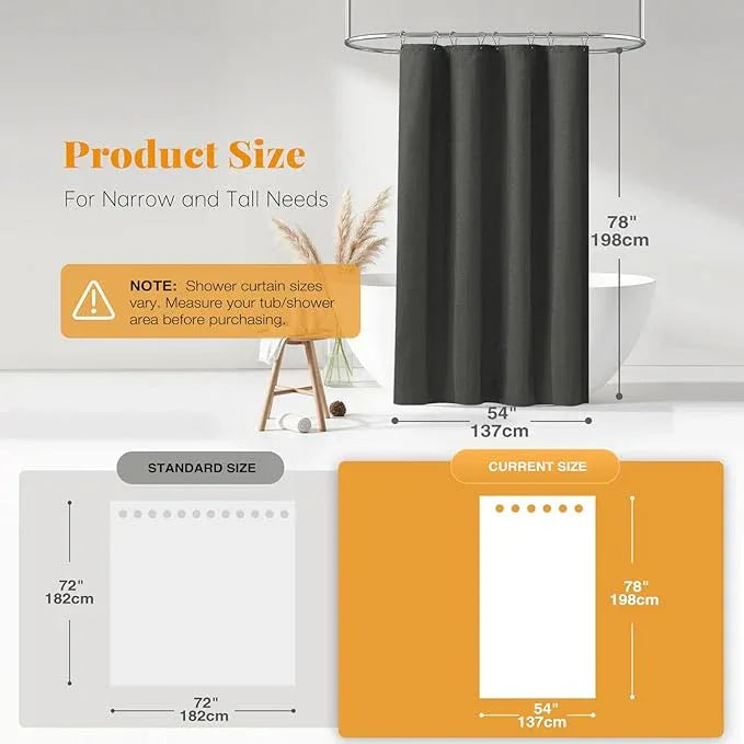 BTTN Stall Fabric Shower Curtain, 54x78 Inch Long Linen Cloth Heavy Duty Thick Shower Curtain Set with 10 Plastic Hooks, Hotel Spa Weighted Waterproof Neutral Bath Curtains for Bathroom, Charcoal Grey - ModernBath
