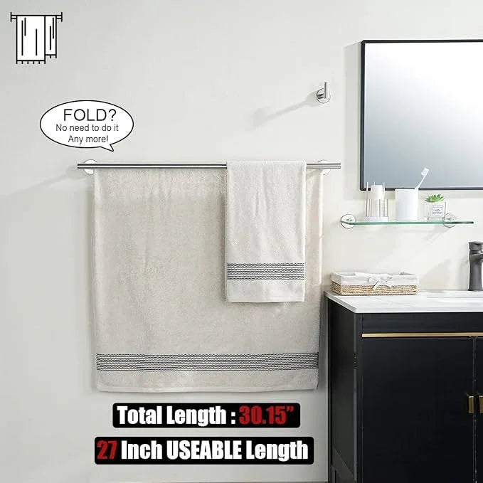 JQK Double Bath Towel Bar, 30 Inch 304 Stainless Steel Thicken 0.8mm Towel Rack for Bathroom, Towel Holder Brushed Finished Wall Mount, Useable Length 27 Inch, TB100L27-BN - ModernBath