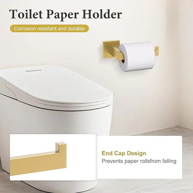 TURS Brushed Gold 4-Pieces Bathroom Hardware Set Towel Bar Set Include 16 Inch Single Towel Bar Towel Holder Toilet Paper Holder Towel Wall Mounted Robe Hook, Stainless Steel - ModernBath