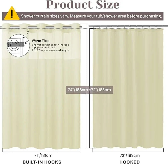 SORTTO No Hook Slub Textured Shower Curtain with Snap in Liner - Sand Fabric Outer Curtain & Waterproof Inner Liner, Hotel Style with See Through Top Window, 71x74 in - ModernBath